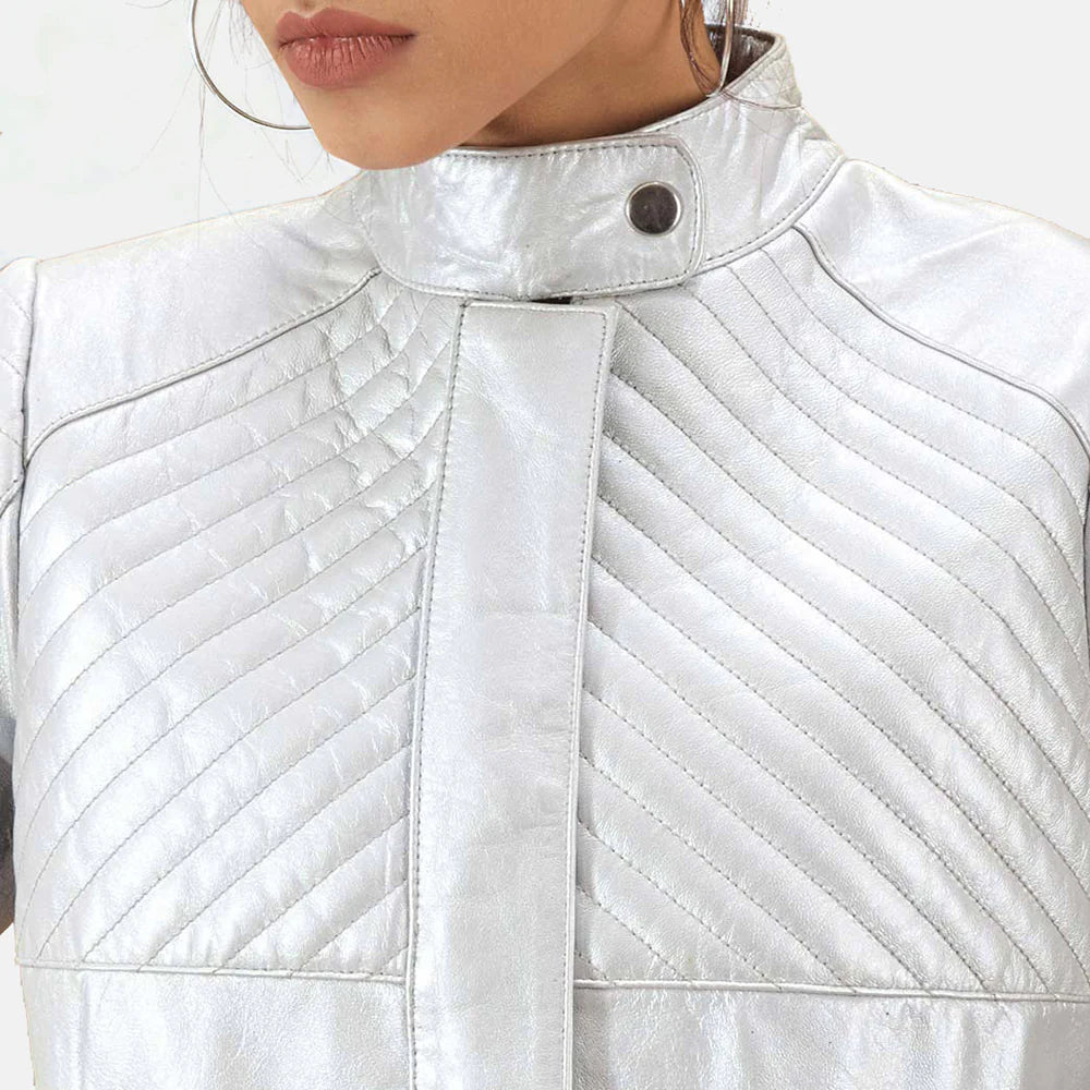 Aurora Luxe Quilted Silver Leather Jacket