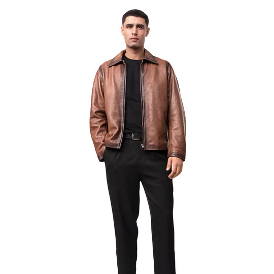 Hunter Shirt Collar Leather Biker Jacket – Men’s Urban Classic