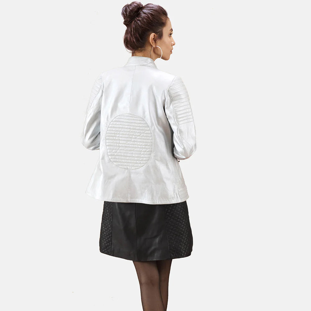 Aurora Luxe Quilted Silver Leather Jacket