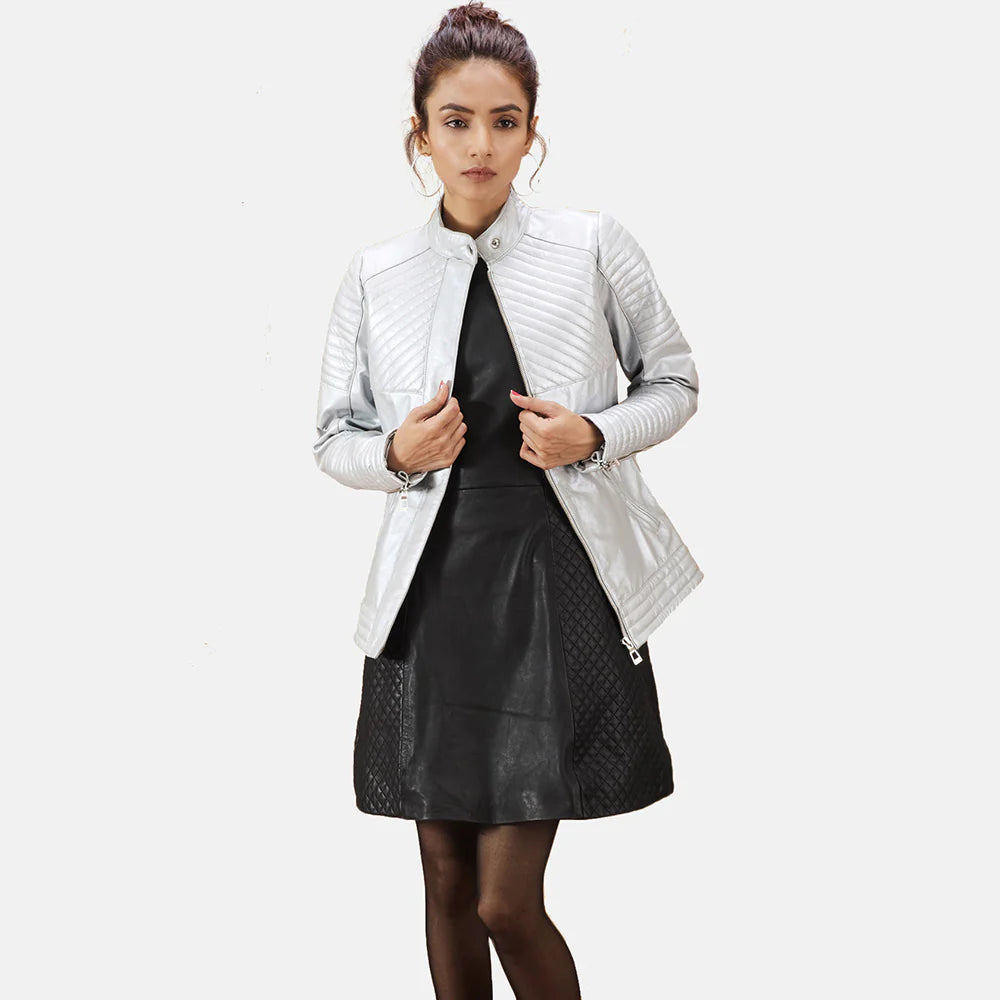 Aurora Luxe Quilted Silver Leather Jacket