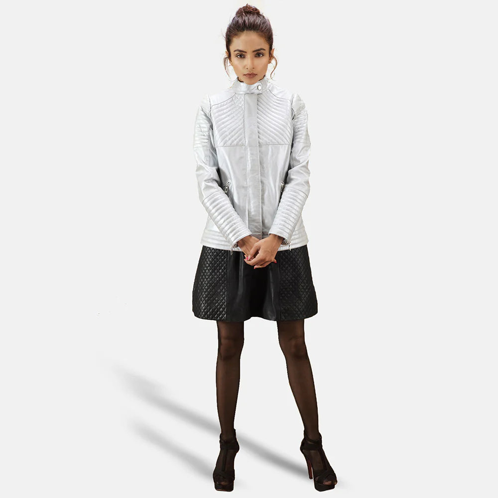 Aurora Luxe Quilted Silver Leather Jacket